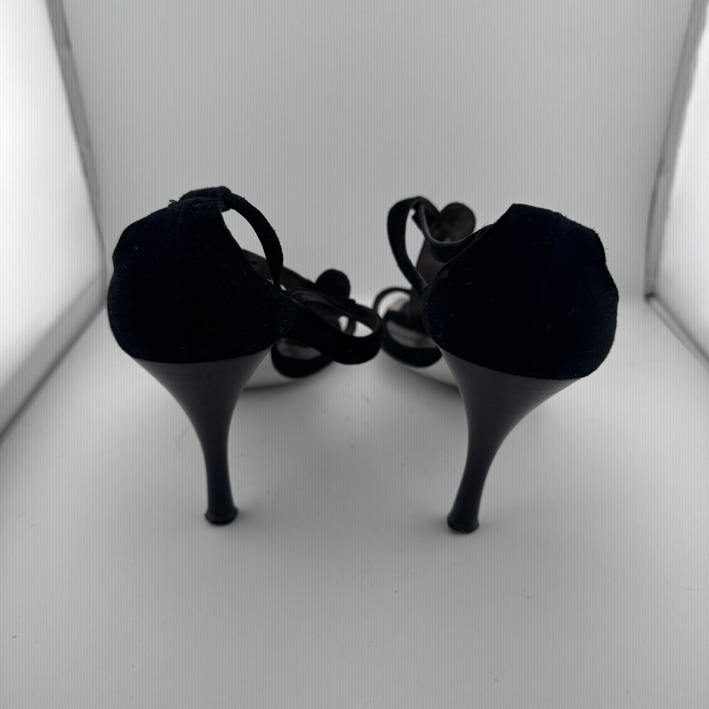 Donald J Pliner Nessa Sandals Women 10 Black Suede T-Strap Silver Toe Italy Heel - Picture 3 of 8
